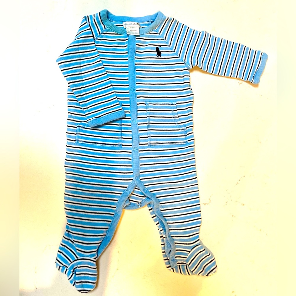 Boys Ralph Lauren Light Blue, Navy & White Stripe Onesie!